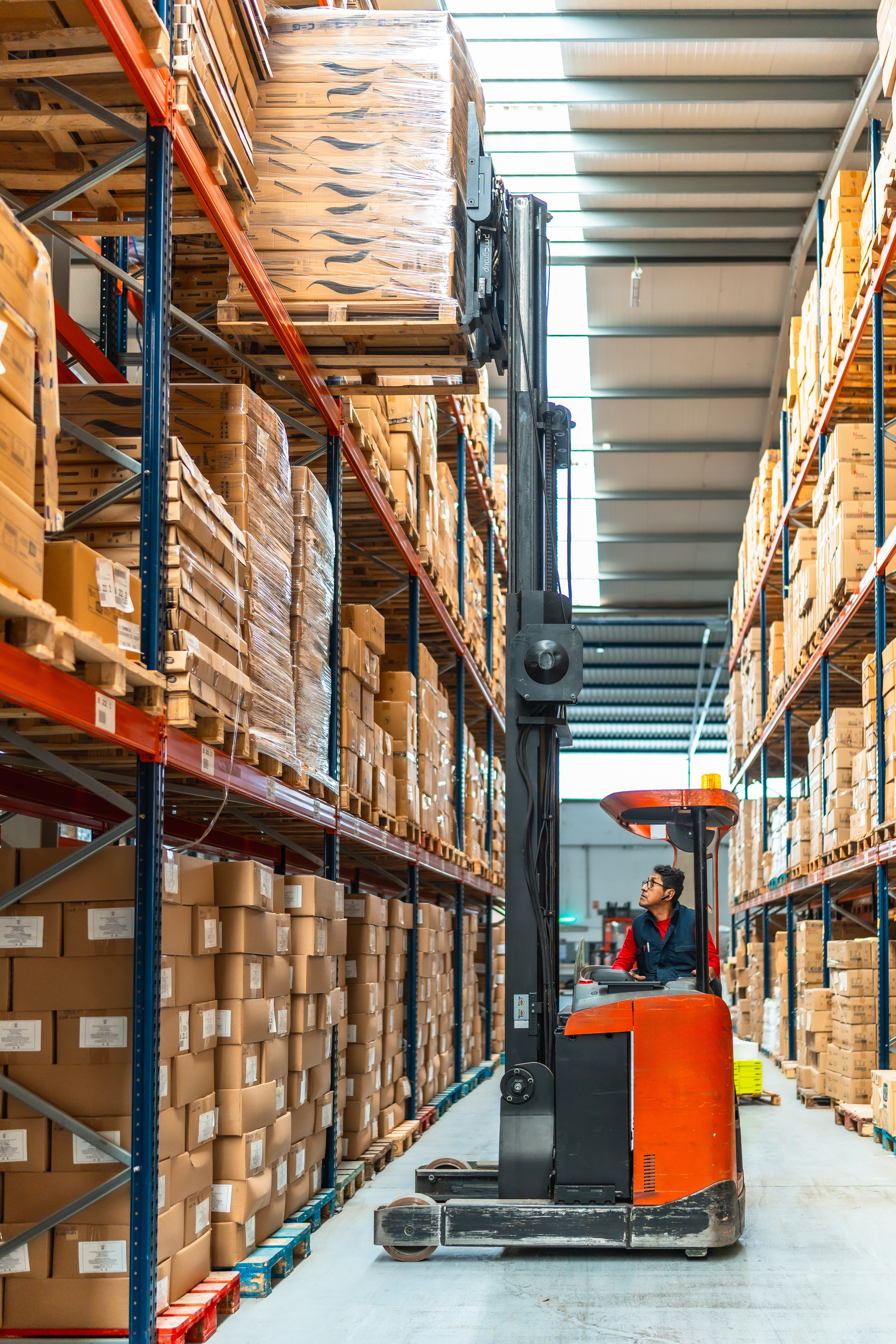 Forklift in warehouse